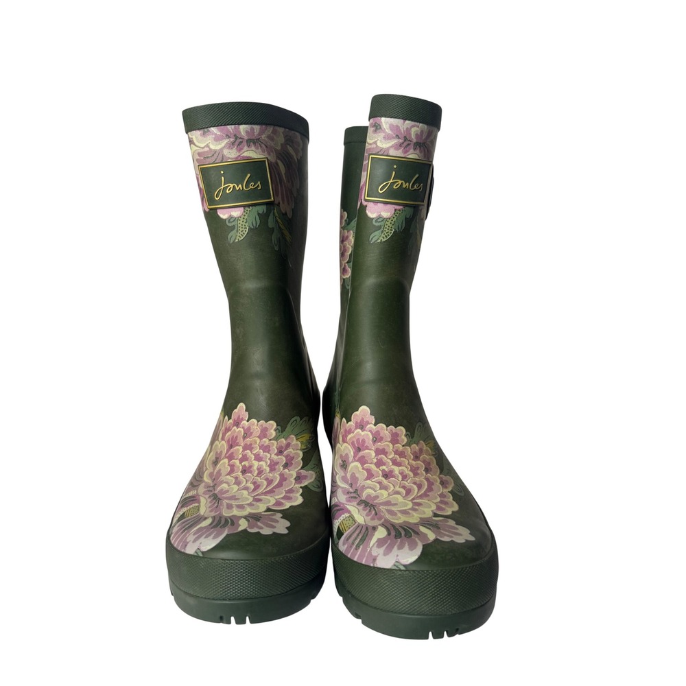 Joules Molly Welly Green Floral Rain Boots Mid Height Waterproof Womens US 9 - Picture 2 of 7